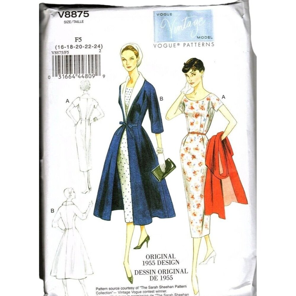Vogue Misses 16 to 24 Circa 1955 Fitted Dress and Coat UNCUT Sewing Pattern